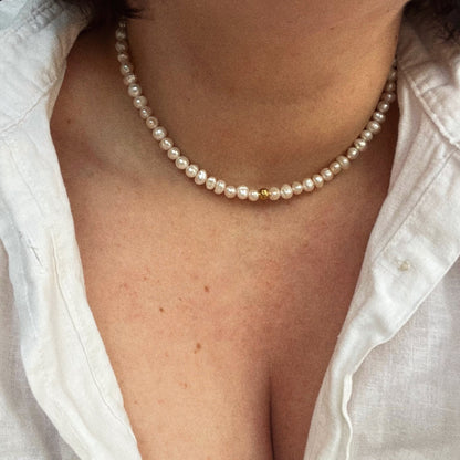 perlový náhrdelník kulatý, perolový náhrdelník potato, perlový náhrdelník z kulatých perel, náhrdelník z pravých říčních perel